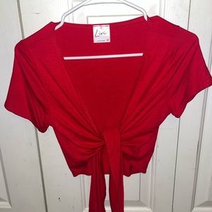 Red wrapped tie shirt